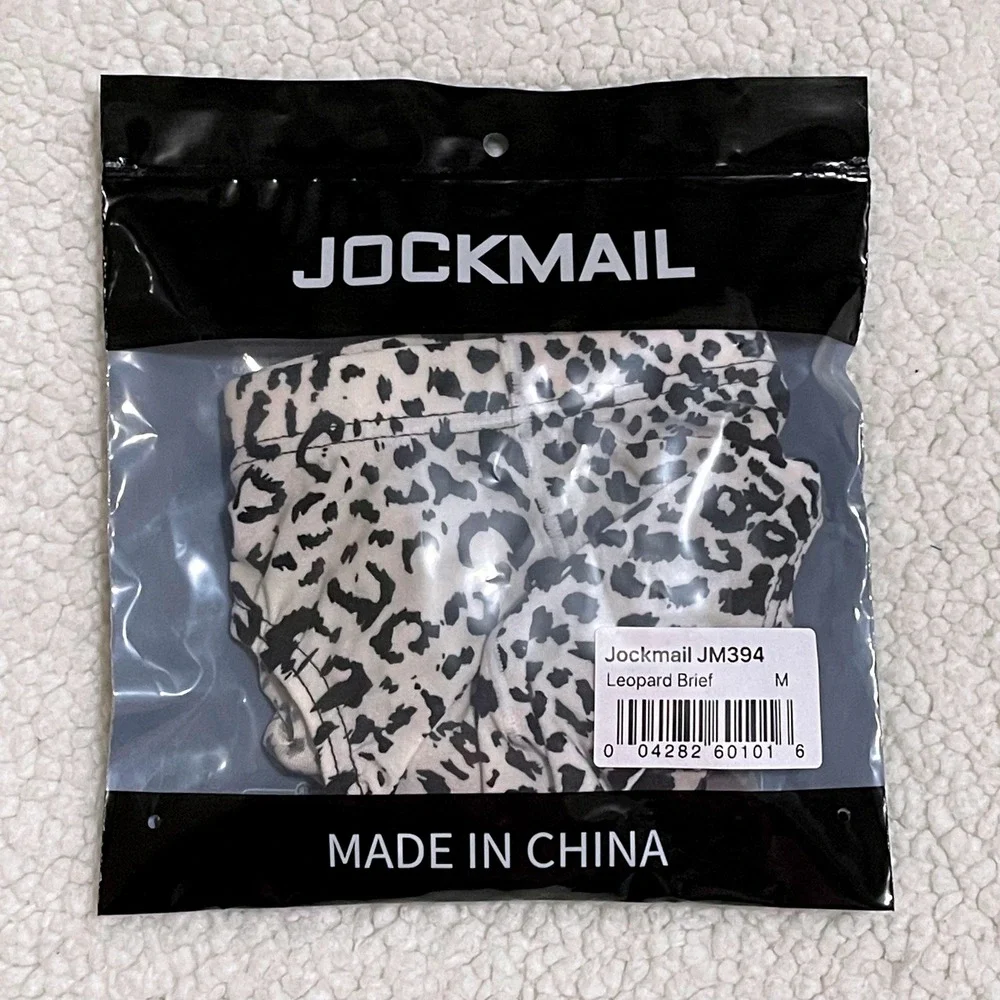 Jockmail Medium (27-30) Leopard Print Brief Black White Low Rise Underwear JM394